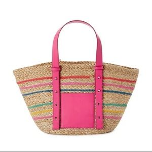 Time and Tru Women's Multi-Stripe Jute Pocket Tote Bag